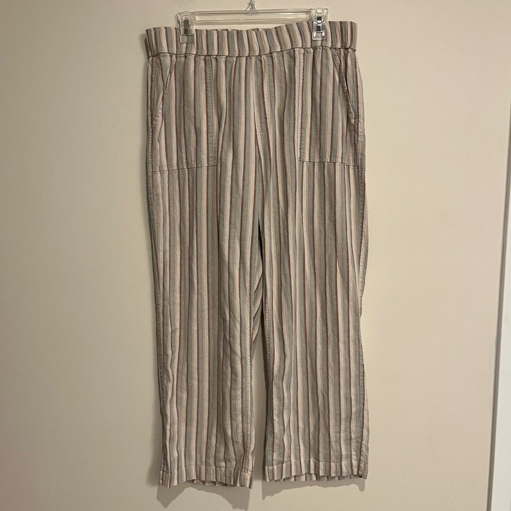 Toad & Co Pants Taj Hemp Stripe Wide Leg Pull On Large Casual Flowy Summer - Picture 2 of 7